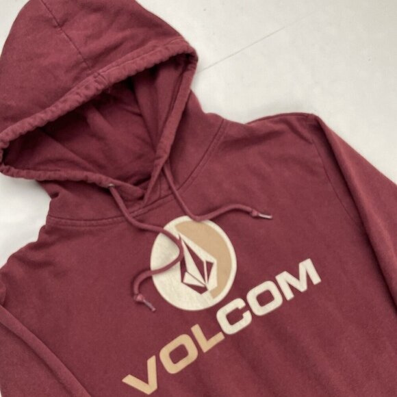 Volcom Hoodie Sweatshirt Men’s M Skater Cotton Blend Spellout Logo Maroon Pocket - Picture 1 of 11